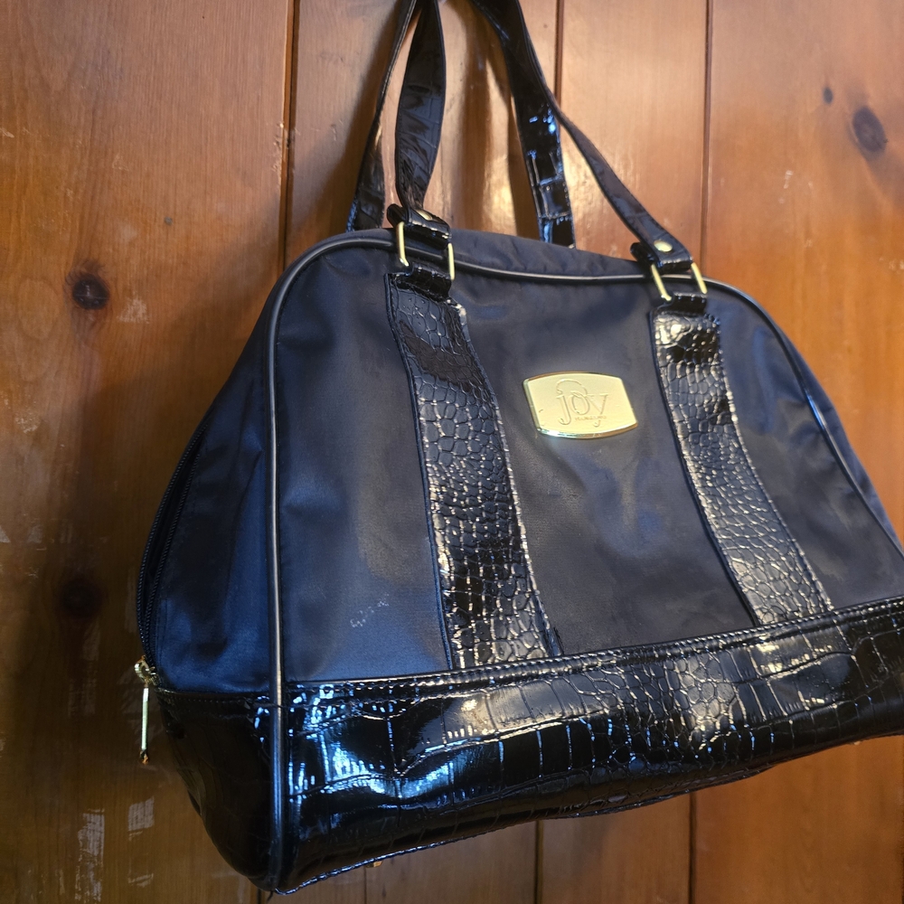 Black Joy Mangano Handbag with Croc-Embossed Accents